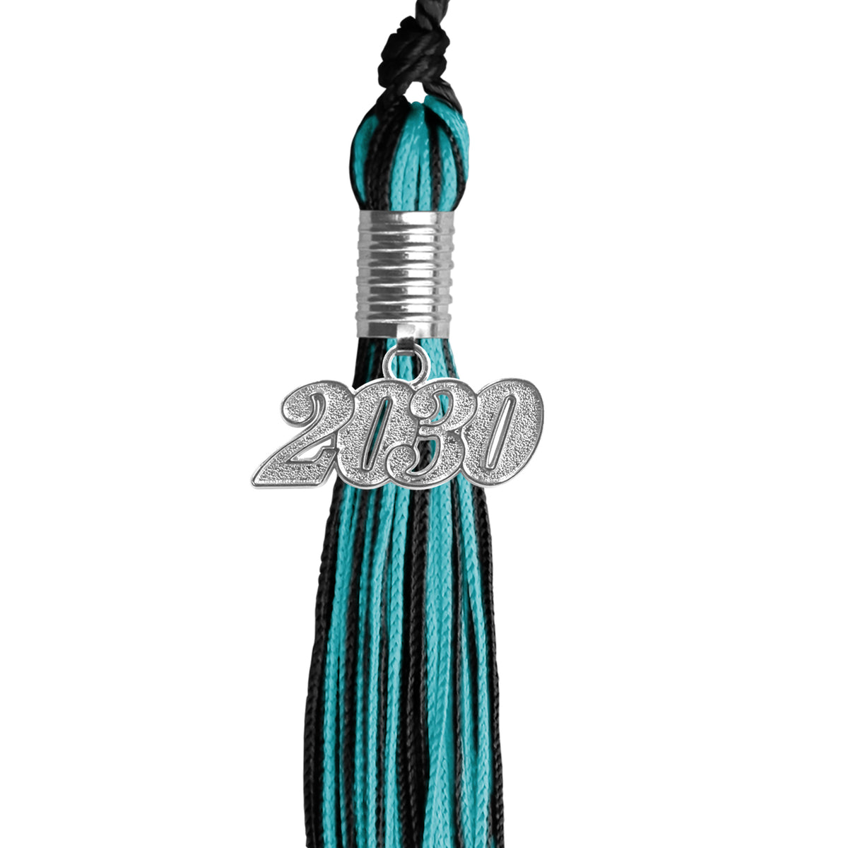 Black/Peacock Mixed Color Graduation Tassel with Silver Date Drop by Wholesale Grad Supply