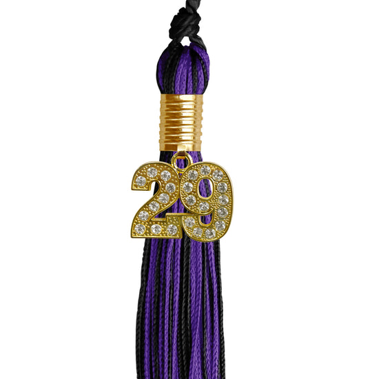 Black/Purple Mixed Color Graduation Tassel with Gold Bling Charm by Wholesale Grad Supply