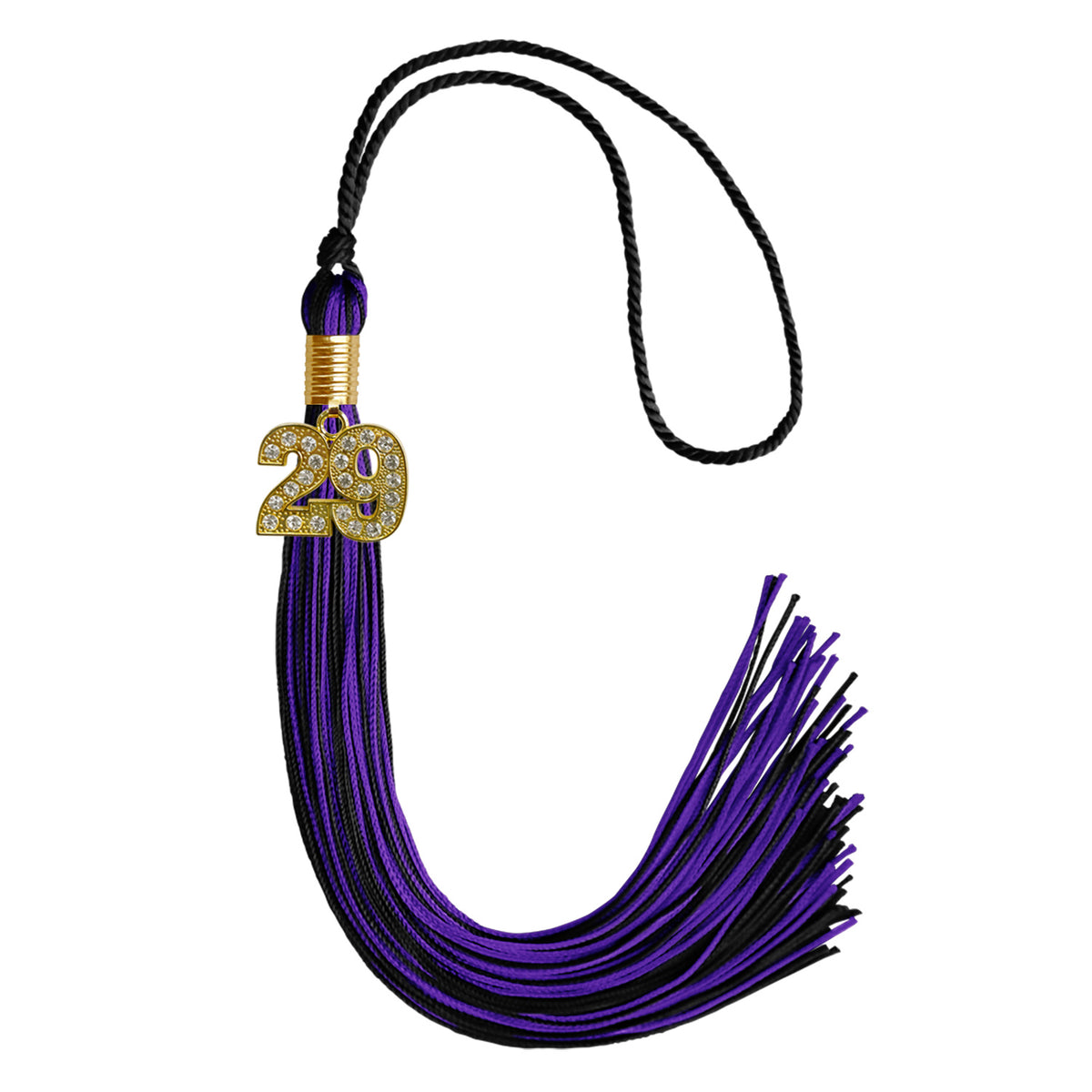 Black/Purple Mixed Color Graduation Tassel with Gold Bling Charm by Wholesale Grad Supply