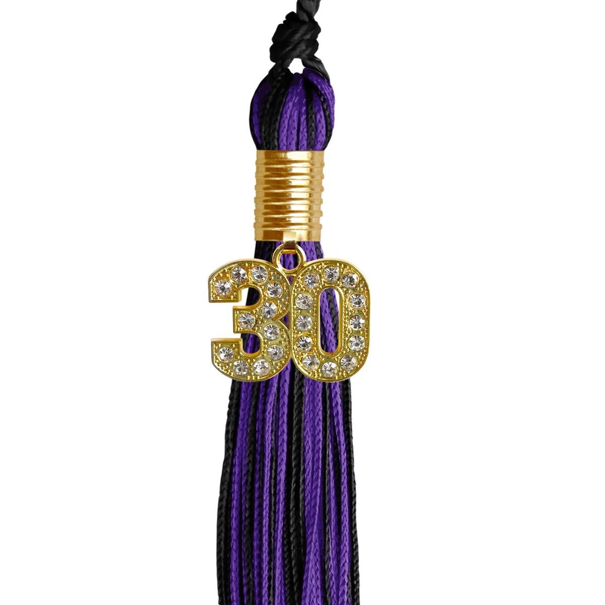 Black/Purple Mixed Color Graduation Tassel with Gold Bling Charm by Wholesale Grad Supply