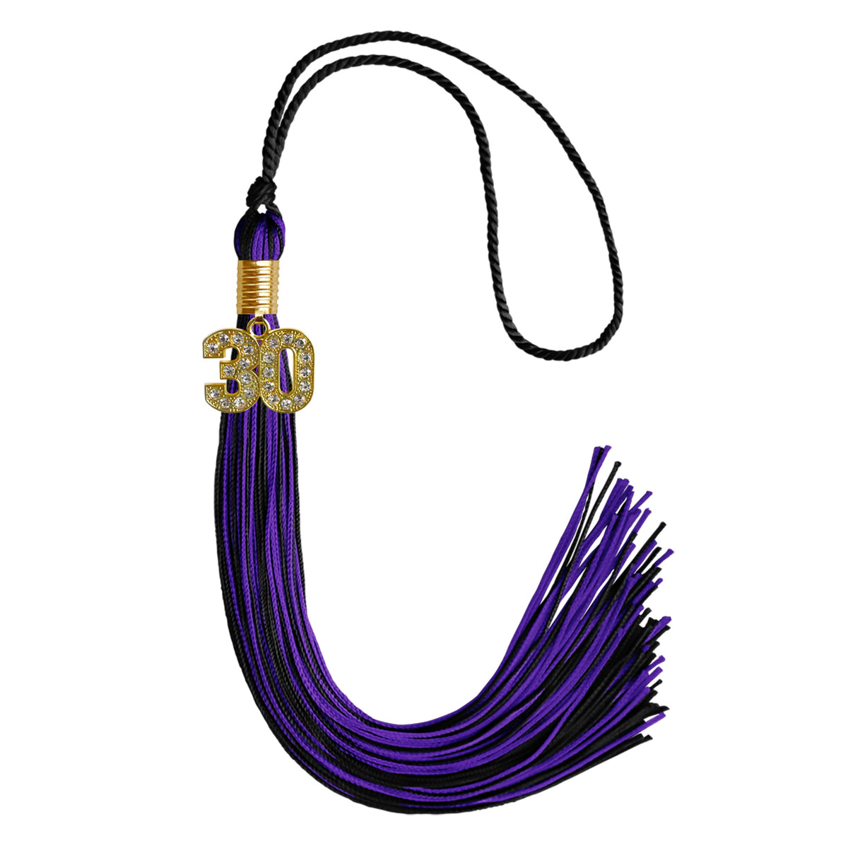 Black/Purple Mixed Color Graduation Tassel with Gold Bling Charm by Wholesale Grad Supply
