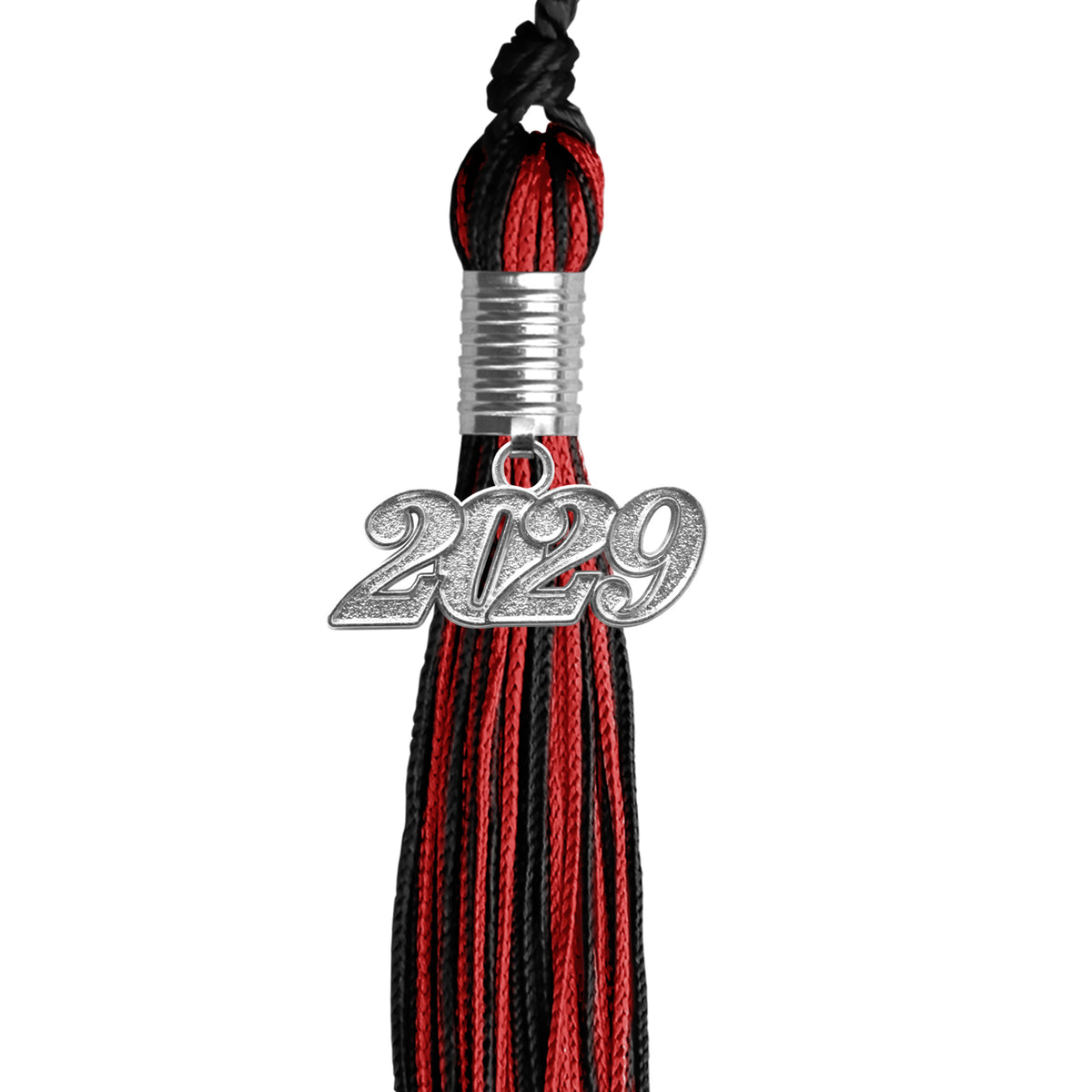 Black/Red Mixed Color Graduation Tassel with Silver Date Drop by Wholesale Grad Supply