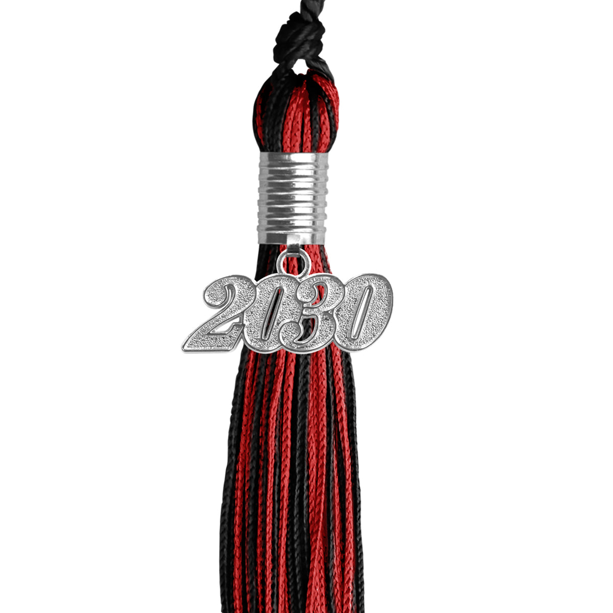 Black/Red Mixed Color Graduation Tassel with Silver Date Drop by Wholesale Grad Supply