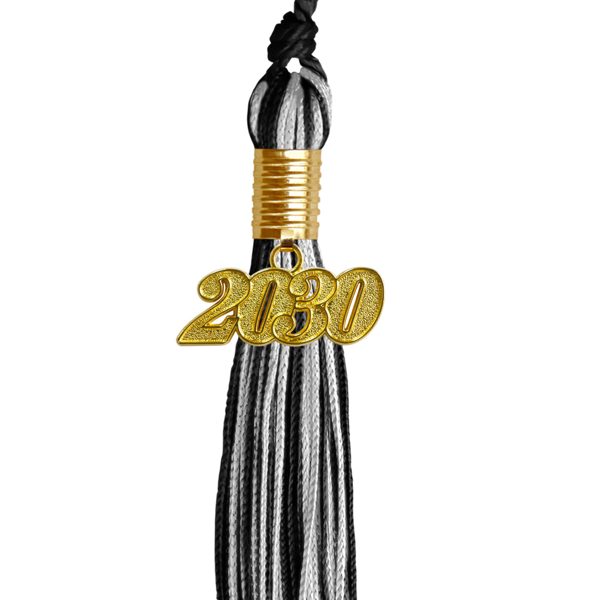 Black/Silver Mixed Color Graduation Tassel with Gold Date Drop by Wholesale Grad Supply