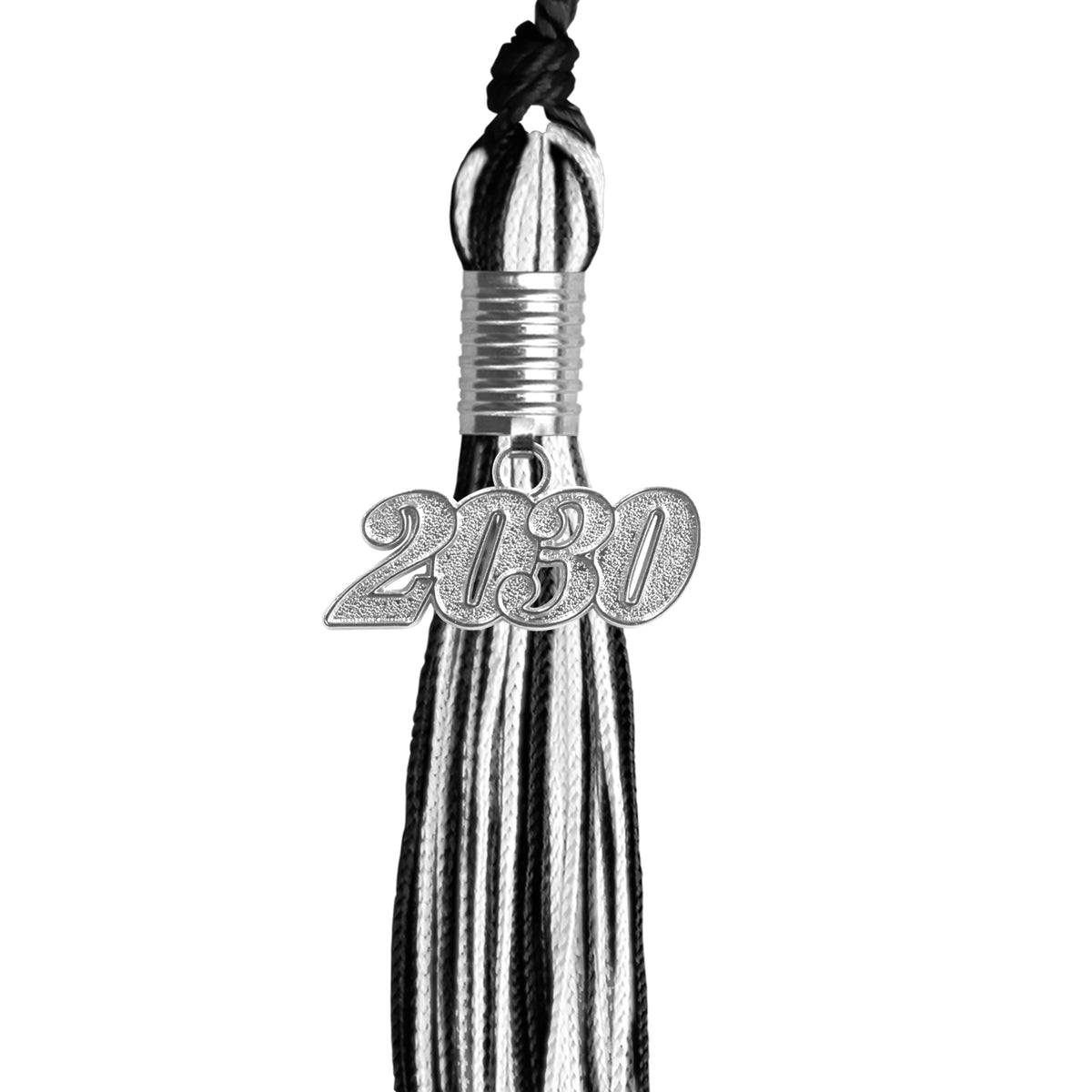 Black/White Mixed Color Graduation Tassel with Silver Date Drop by Wholesale Grad Supply