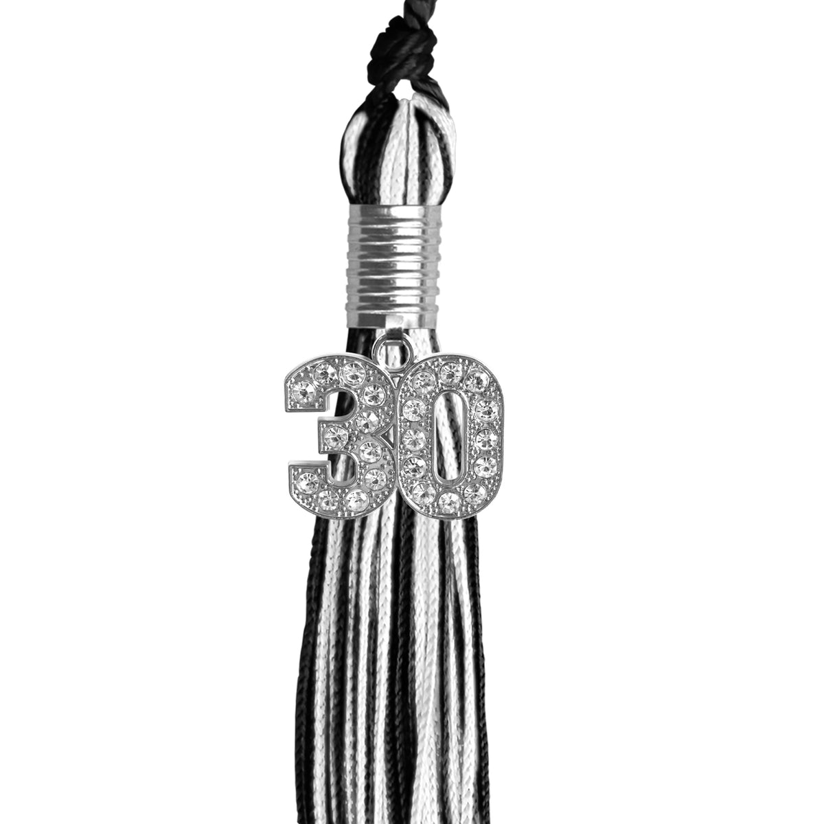 Black/White Mixed Color Graduation Tassel with Silver Bling Charm by Wholesale Grad Supply