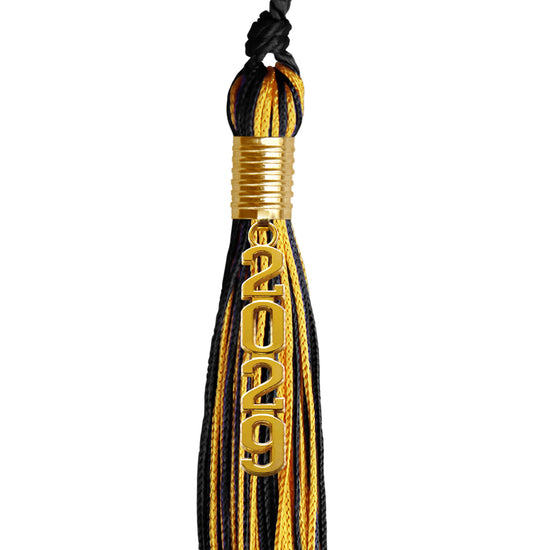 Black/Gold Mixed Color Graduation Tassel with Gold Stacked Date Drop by Wholesale Grad Supply