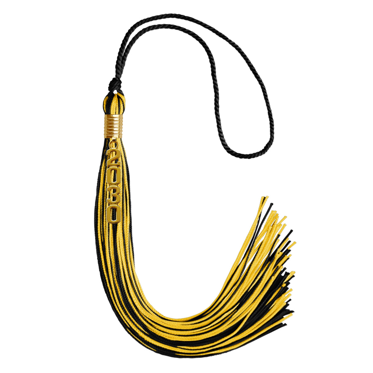 Black/Gold Mixed Color Graduation Tassel with Gold Stacked Date Drop by Wholesale Grad Supply