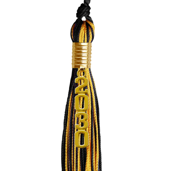 Black/Gold Mixed Color Graduation Tassel with Gold Stacked Date Drop by Wholesale Grad Supply