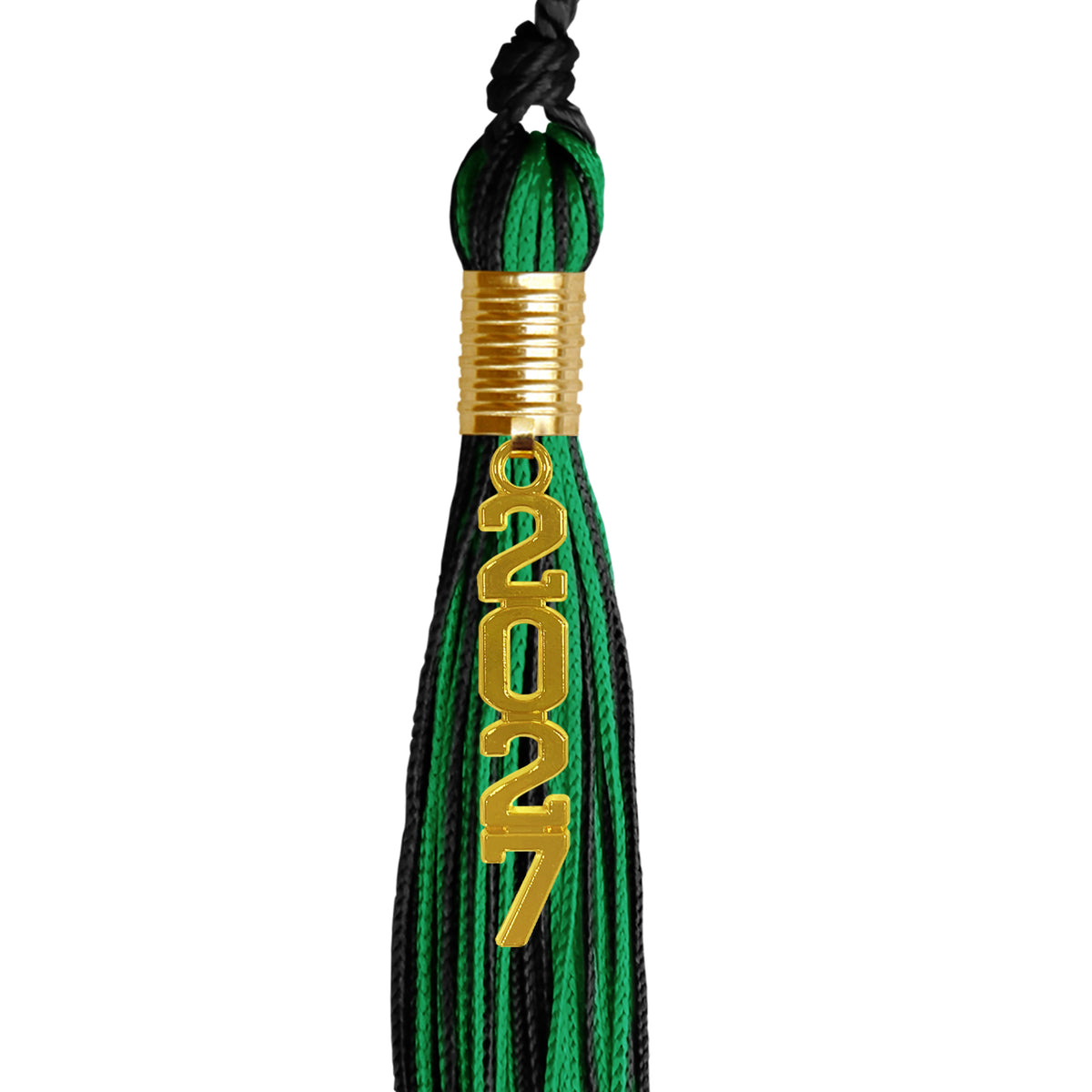 Black/Green Mixed Color Graduation Tassel with Gold Stacked Date Drop by Wholesale Grad Supply