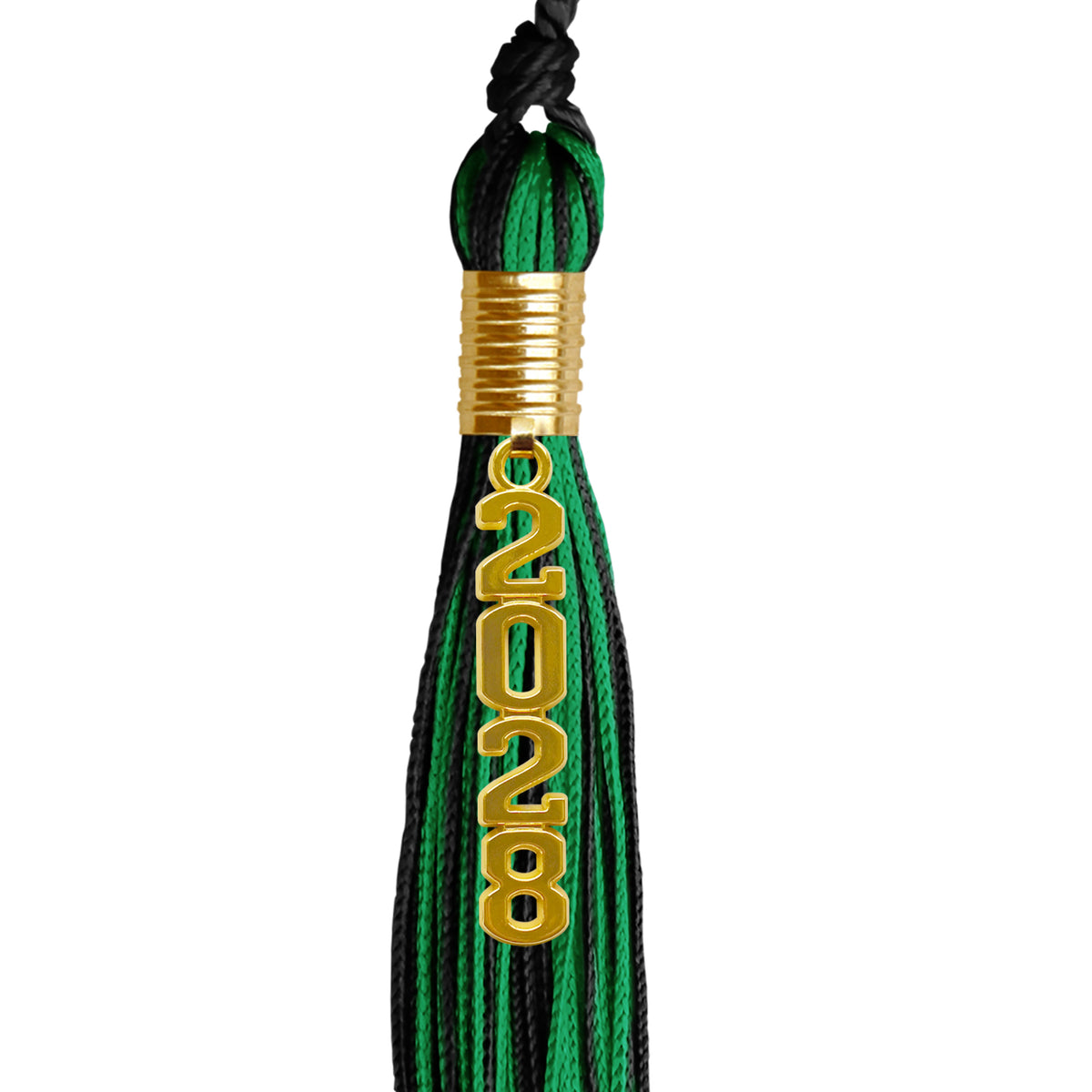 Black/Green Mixed Color Graduation Tassel with Gold Stacked Date Drop by Wholesale Grad Supply