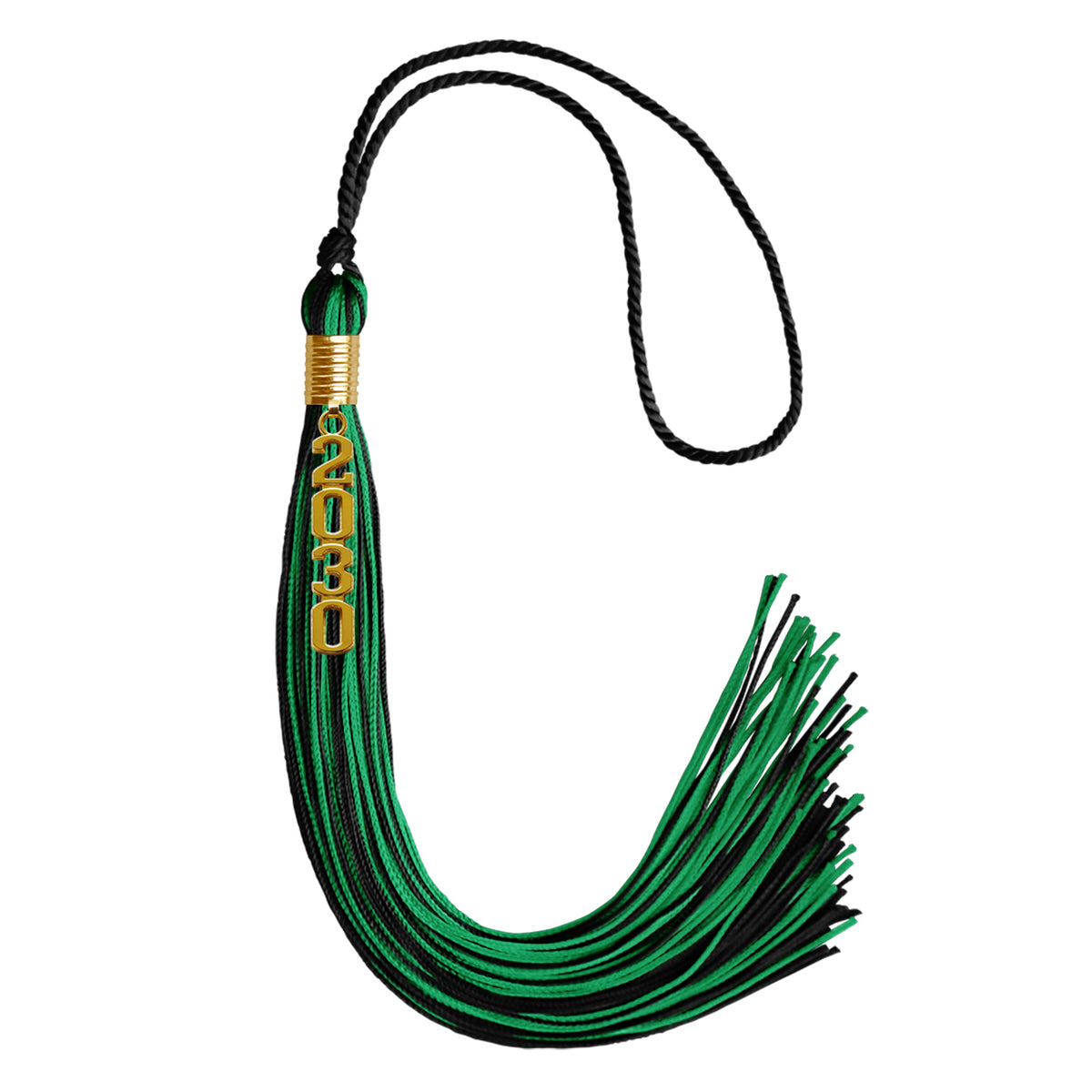 Black/Green Mixed Color Graduation Tassel with Gold Stacked Date Drop by Wholesale Grad Supply