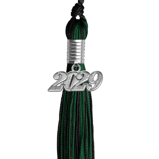 Black/Hunter Green Mixed Color Graduation Tassel with Silver Date Drop by Wholesale Grad Supply