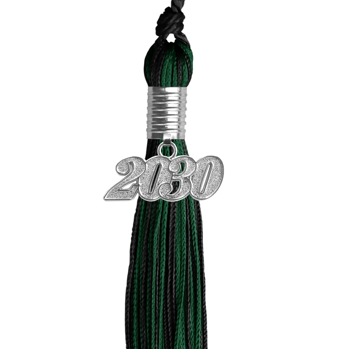 Black/Hunter Green Mixed Color Graduation Tassel with Silver Date Drop by Wholesale Grad Supply