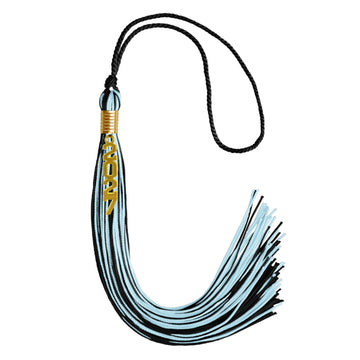 Black/Light Blue Mixed Color Graduation Tassel with Gold Stacked Date Drop by Wholesale Grad Supply