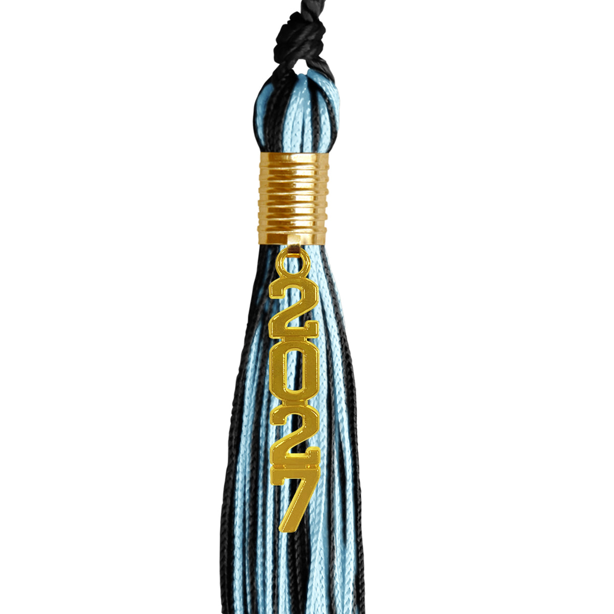 Black/Light Blue Mixed Color Graduation Tassel with Gold Stacked Date Drop by Wholesale Grad Supply