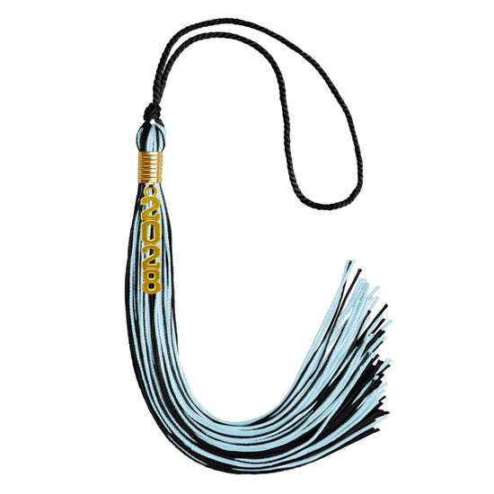 Black/Light Blue Mixed Color Graduation Tassel with Gold Stacked Date Drop by Wholesale Grad Supply