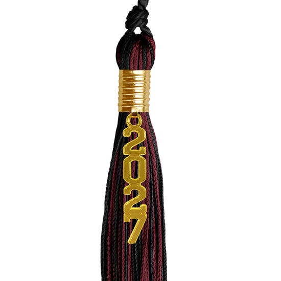 Black/Maroon Mixed Color Graduation Tassel with Gold Stacked Date Drop by Wholesale Grad Supply