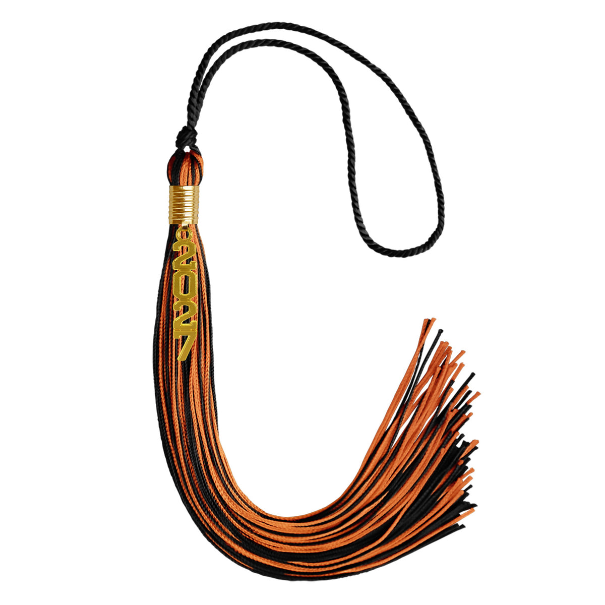 Black/Orange Mixed Color Graduation Tassel with Gold Stacked Date Drop by Wholesale Grad Supply