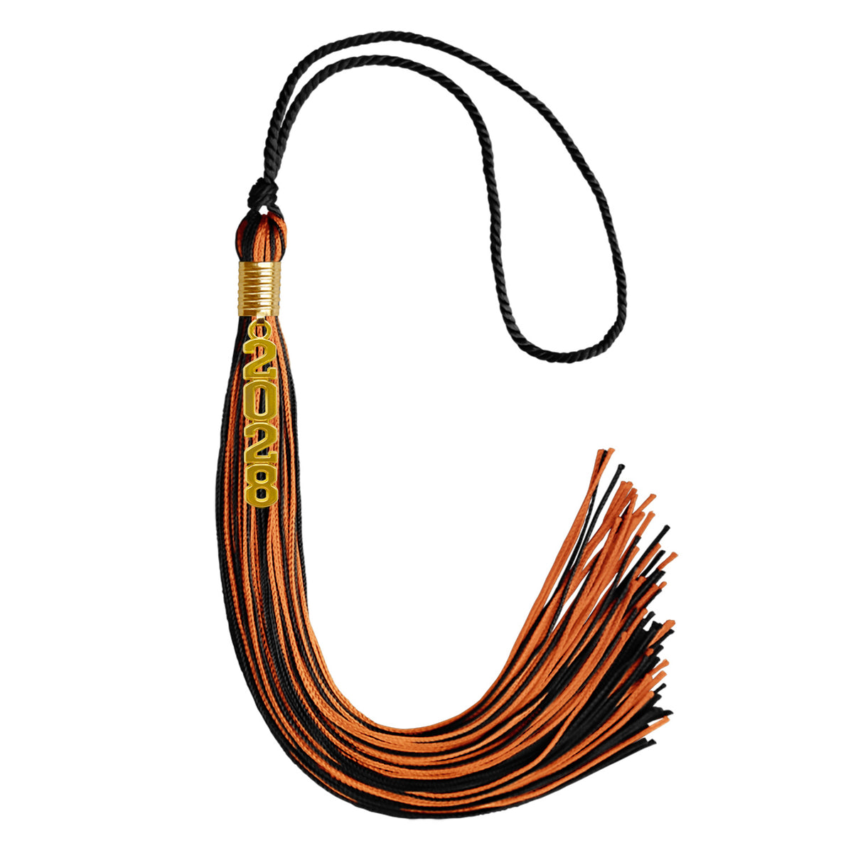 Black/Orange Mixed Color Graduation Tassel with Gold Stacked Date Drop by Wholesale Grad Supply