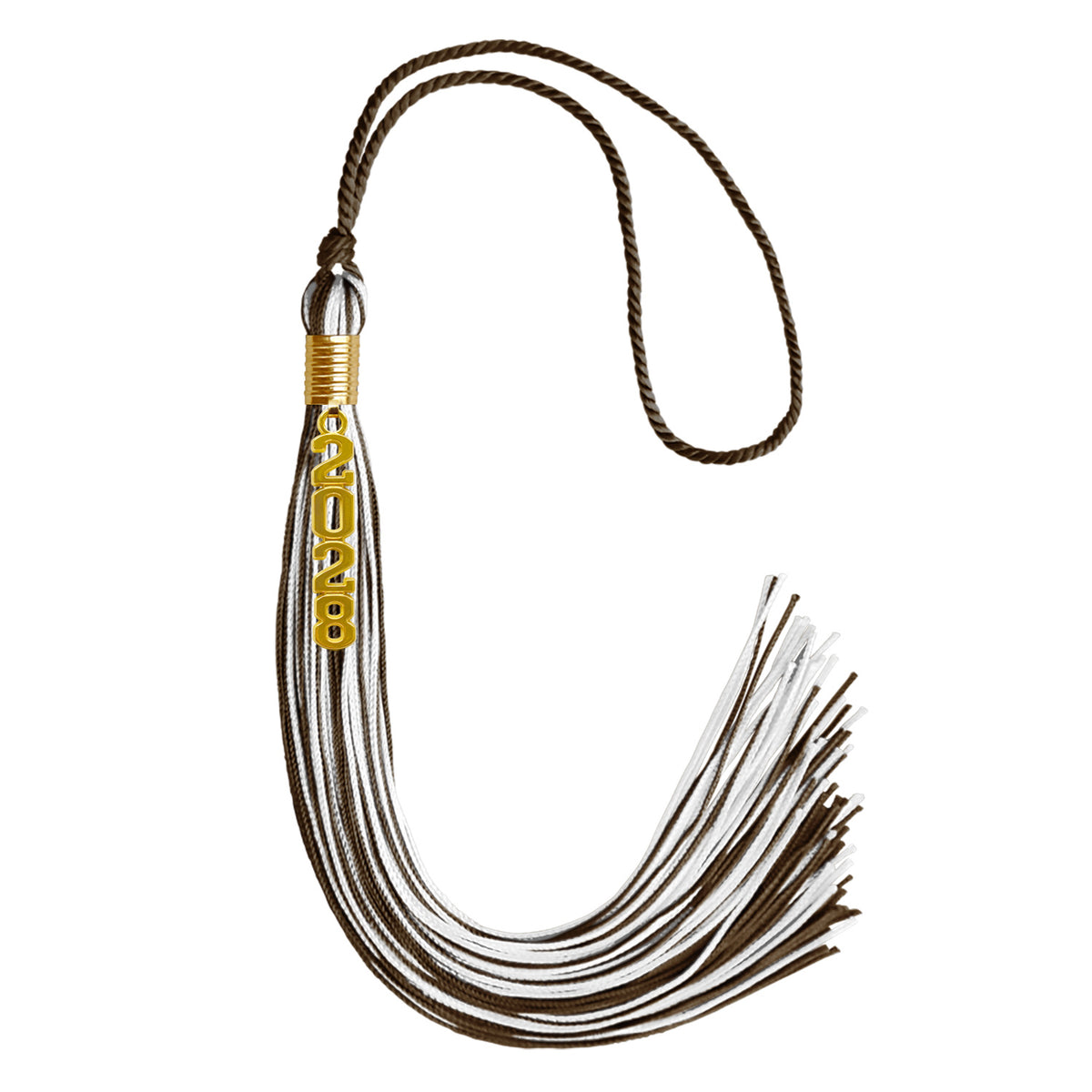Brown/White Mixed Color Graduation Tassel with Gold Stacked Date Drop by Wholesale Grad Supply