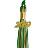 Green/Antique Gold Mixed Color Graduation Tassel with Gold Date Drop by Wholesale Grad Supply
