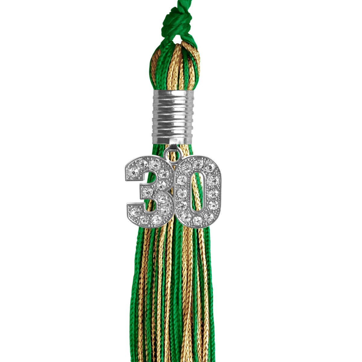 Green/Antique Gold Mixed Color Graduation Tassel with Silver Bling Charm by Wholesale Grad Supply