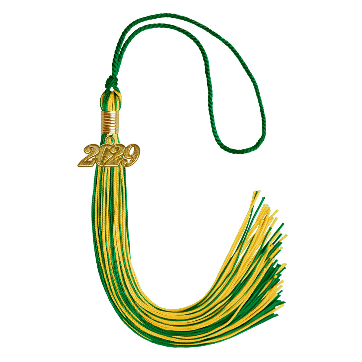 Green/Gold Mixed Color Graduation Tassel with Gold Date Drop by Wholesale Grad Supply
