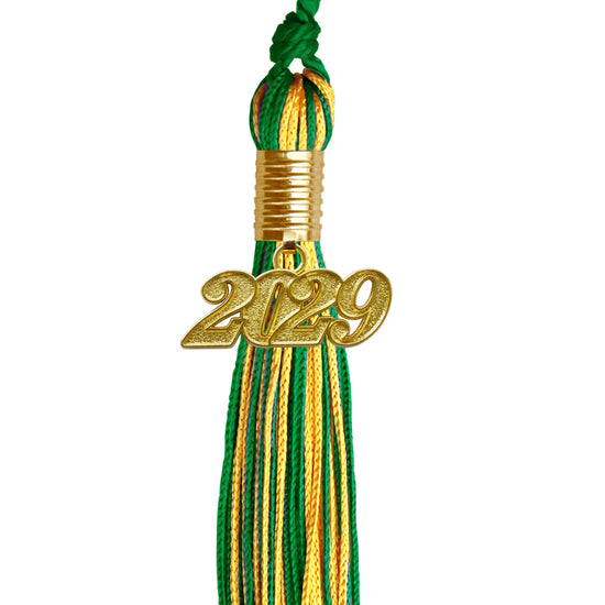 Green/Gold Mixed Color Graduation Tassel with Gold Date Drop by Wholesale Grad Supply