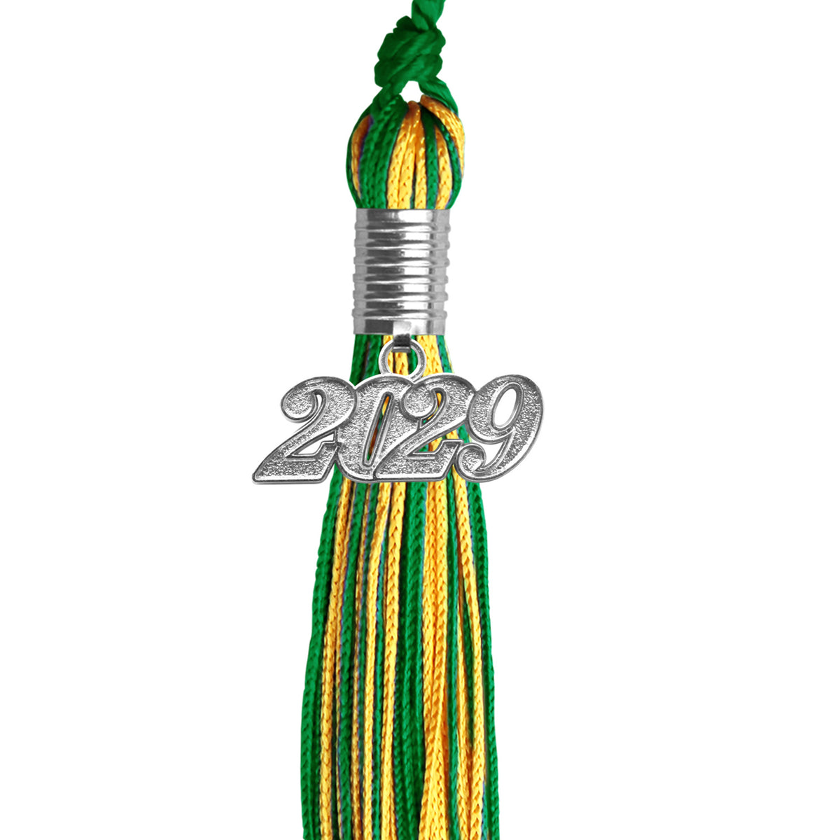 Green/Gold Mixed Color Graduation Tassel with Silver Date Drop by Wholesale Grad Supply