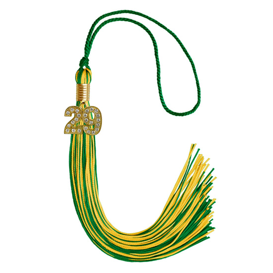 Green/Gold Mixed Color Graduation Tassel with Gold Bling Charm by Wholesale Grad Supply