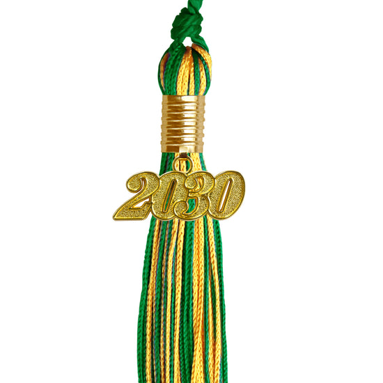 Green/Gold Mixed Color Graduation Tassel with Gold Date Drop by Wholesale Grad Supply