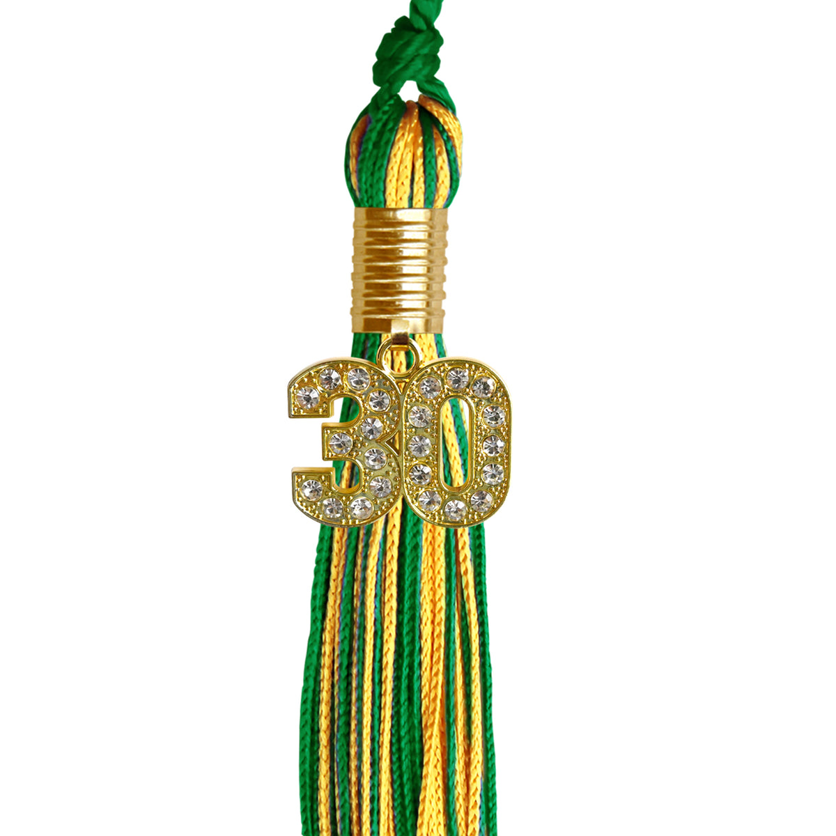 Green/Gold Mixed Color Graduation Tassel with Gold Bling Charm by Wholesale Grad Supply