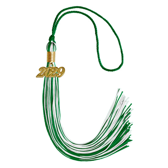 Green/White Mixed Color Graduation Tassel with Gold Date Drop by Wholesale Grad Supply