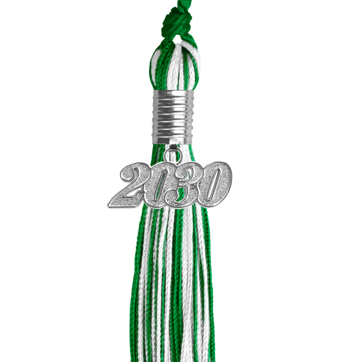 Green/White Mixed Color Graduation Tassel with Silver Date Drop by Wholesale Grad Supply