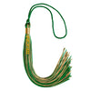 Green/Antique Gold Mixed Color Graduation Tassel with Gold Stacked Date Drop by Wholesale Grad Supply