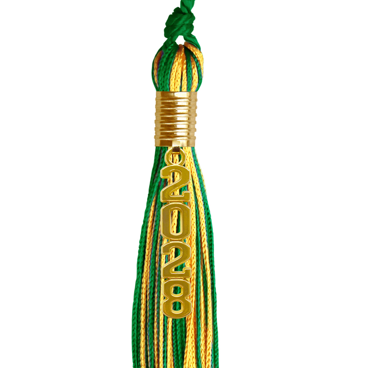 Green/Gold Mixed Color Graduation Tassel with Gold Stacked Date Drop by Wholesale Grad Supply