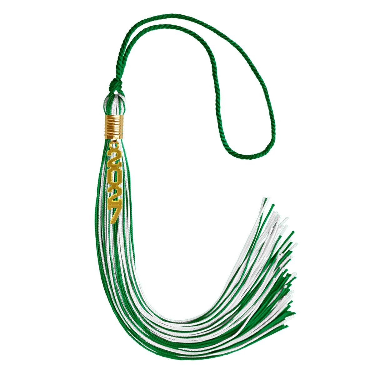 Green/White Mixed Color Graduation Tassel with Gold Stacked Date Drop by Wholesale Grad Supply