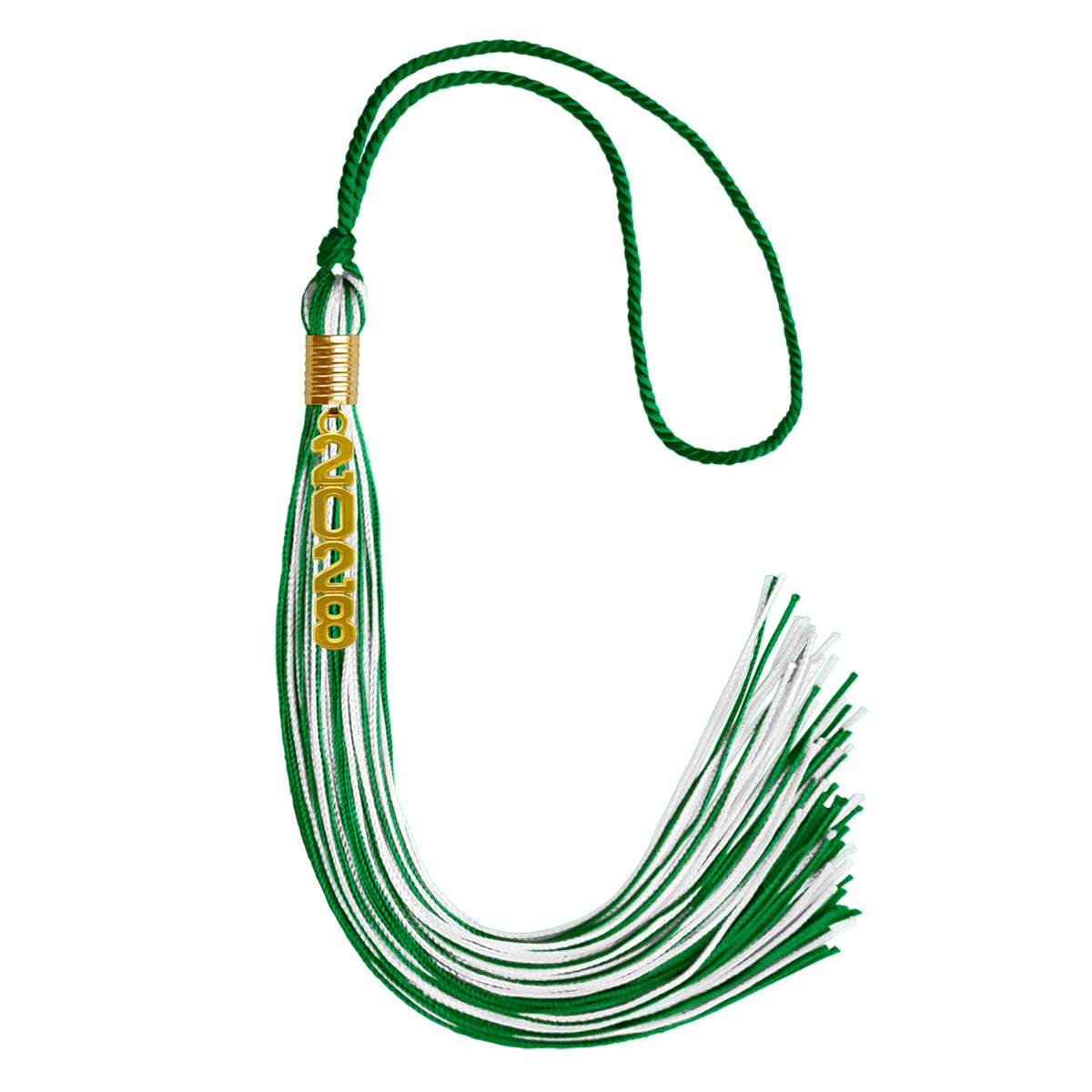Green/White Mixed Color Graduation Tassel with Gold Stacked Date Drop by Wholesale Grad Supply