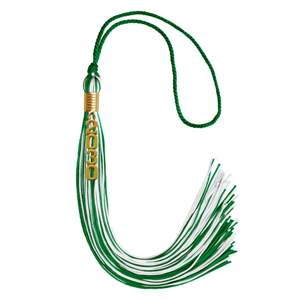 Green/White Mixed Color Graduation Tassel with Gold Stacked Date Drop by Wholesale Grad Supply