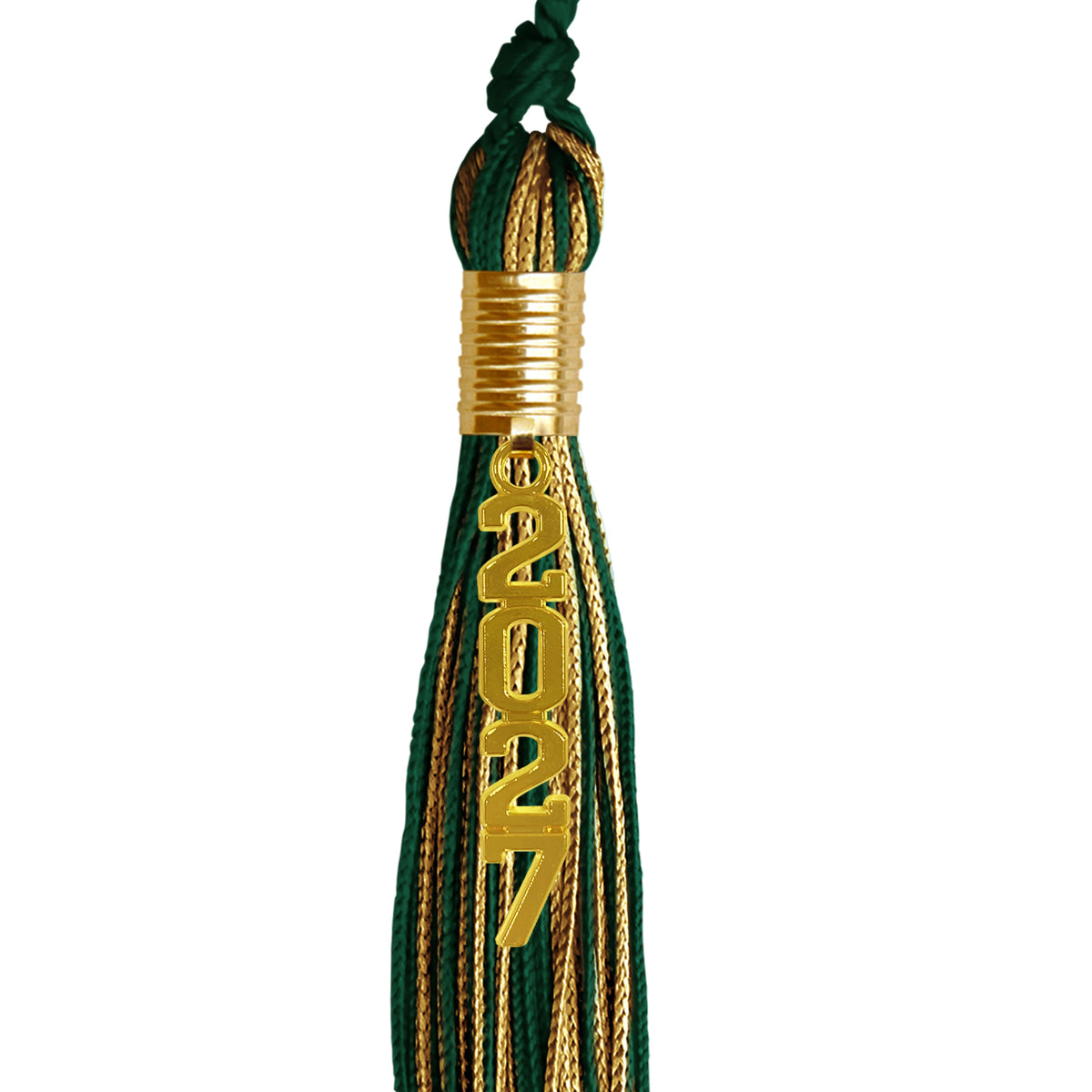 Hunter Green/Antique Gold Mixed Color Graduation Tassel with Gold Stacked Date Drop by Wholesale Grad Supply