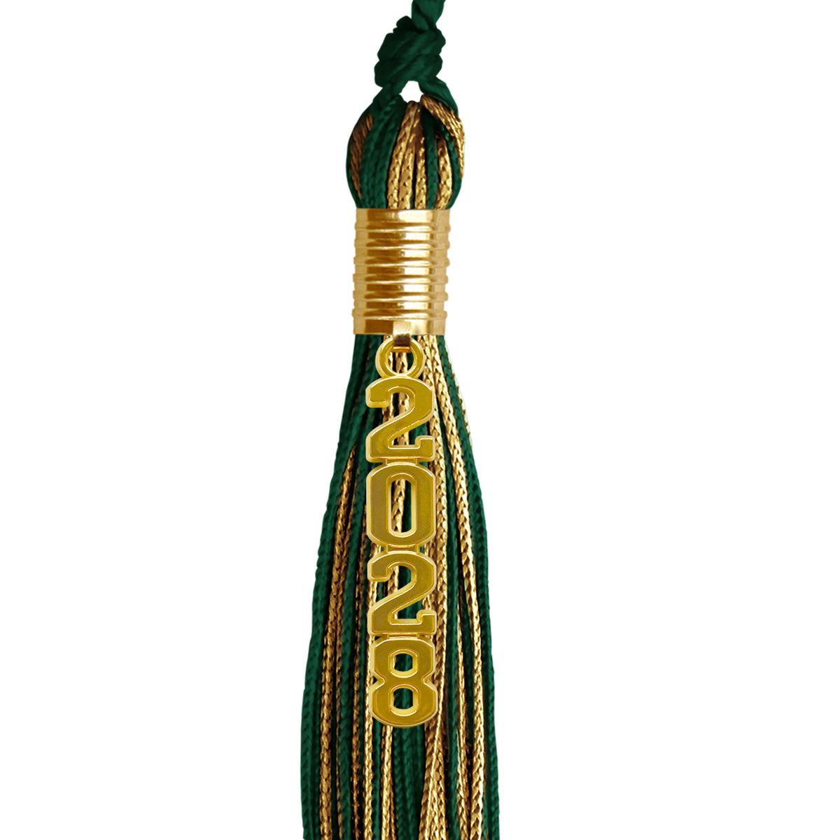 Hunter Green/Antique Gold Mixed Color Graduation Tassel with Gold Stacked Date Drop by Wholesale Grad Supply