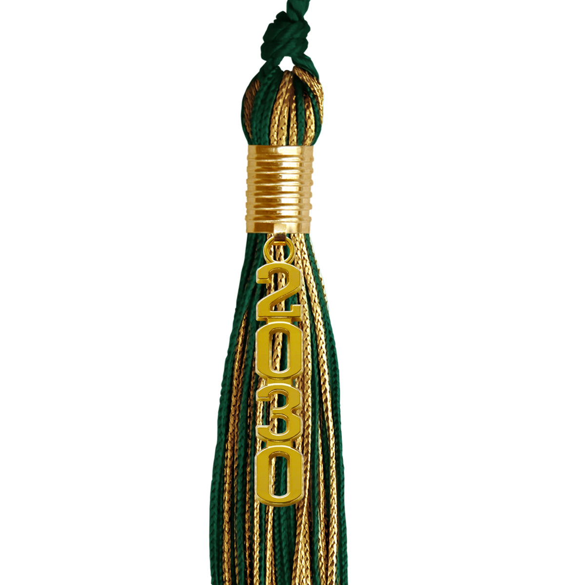 Hunter Green/Antique Gold Mixed Color Graduation Tassel with Gold Stacked Date Drop by Wholesale Grad Supply
