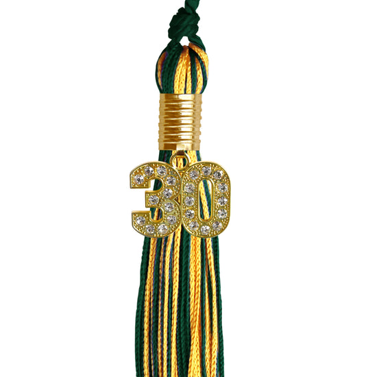 Hunter Green/Gold Mixed Color Graduation Tassel with Gold Bling Charm by Wholesale Grad Supply