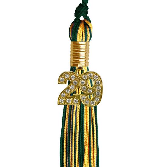 Hunter Green/Gold Mixed Color Graduation Tassel with Gold Bling Charm by Wholesale Grad Supply