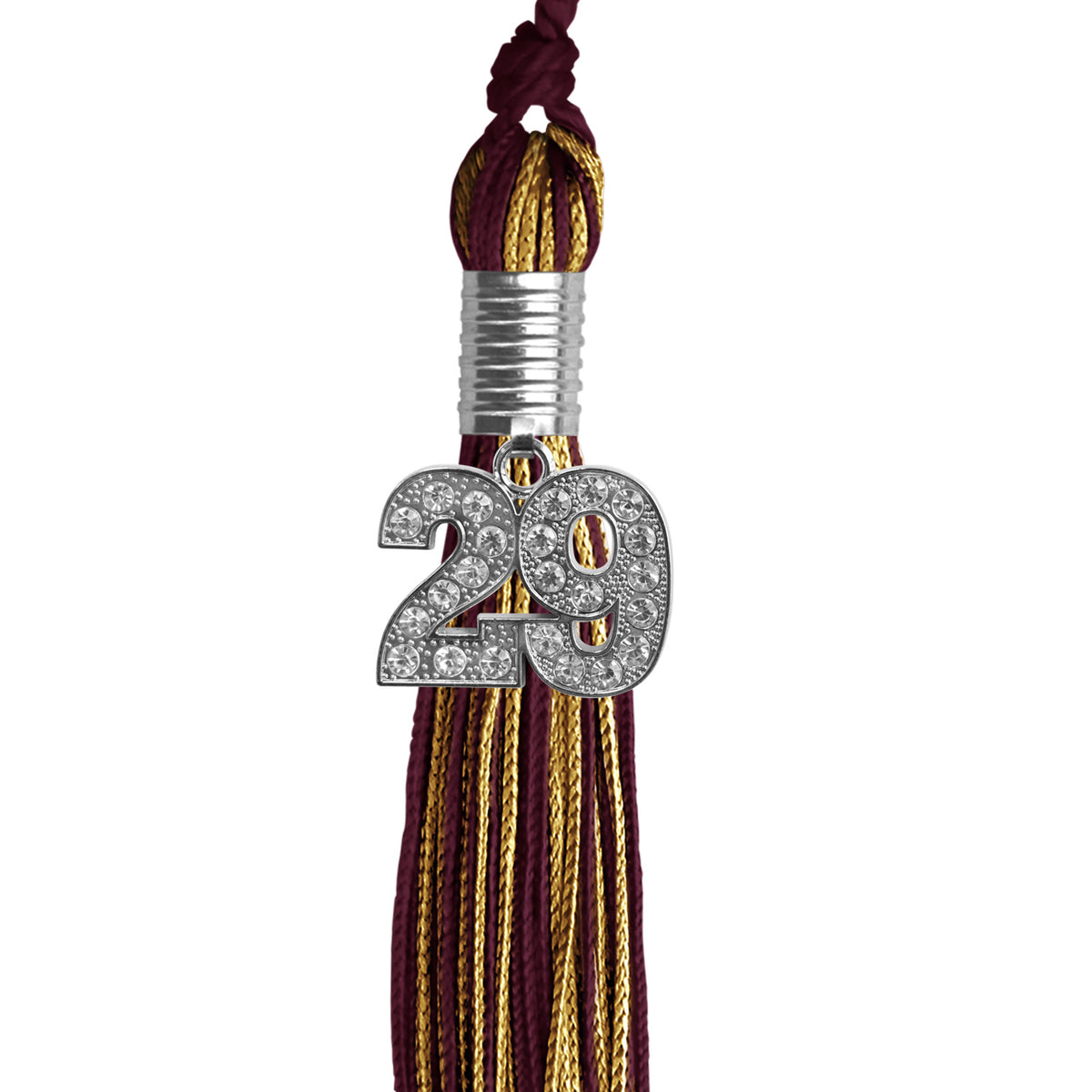 Maroon/Antique Gold Mixed Color Graduation Tassel with Silver Bling Charm by Wholesale Grad Supply