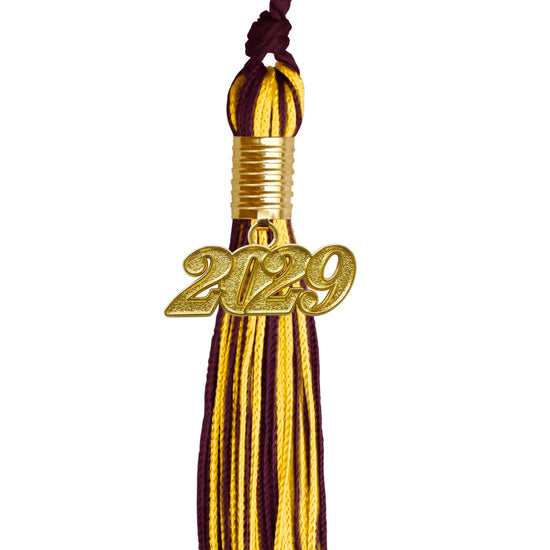 Maroon/Gold Mixed Color Graduation Tassel with Gold Date Drop by Wholesale Grad Supply