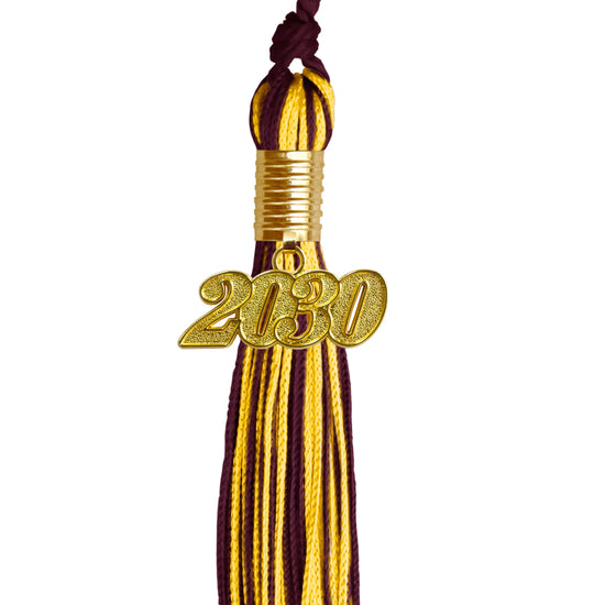 Maroon/Gold Mixed Color Graduation Tassel with Gold Date Drop by Wholesale Grad Supply