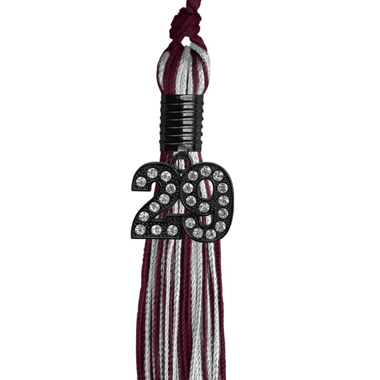 Maroon/Silver Mixed Color Graduation Tassel with Black Bling Charm by Wholesale Grad Supply