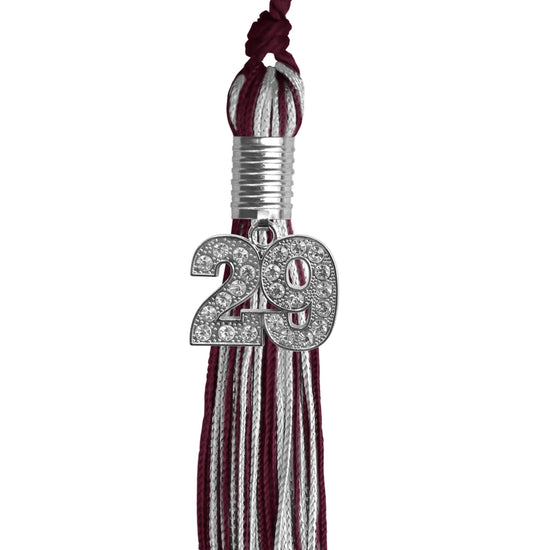 Maroon/Silver Mixed Color Graduation Tassel with Silver Bling Charm by Wholesale Grad Supply